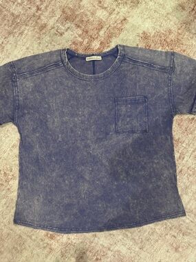 Zenana Washed Indigo Pocket Tee - Women